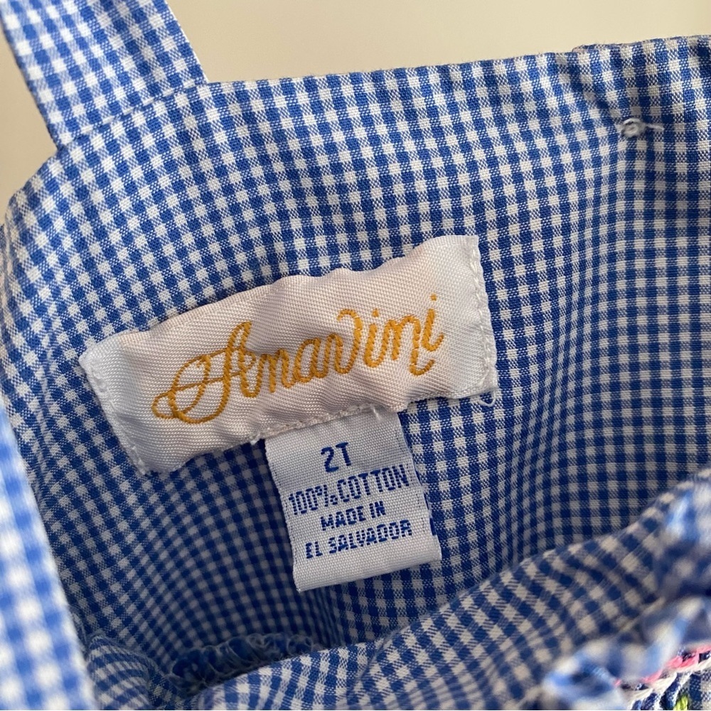 Anavini Blue White Gingham Plaid Smocked Tie Shoulder Dress 2t - Picture 12 of 12